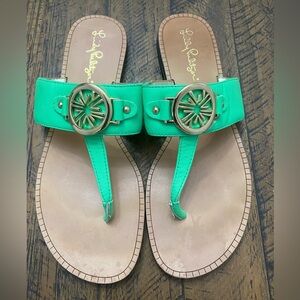 Lily Pulitzer Rousseau Green Sandals with Gold Accents